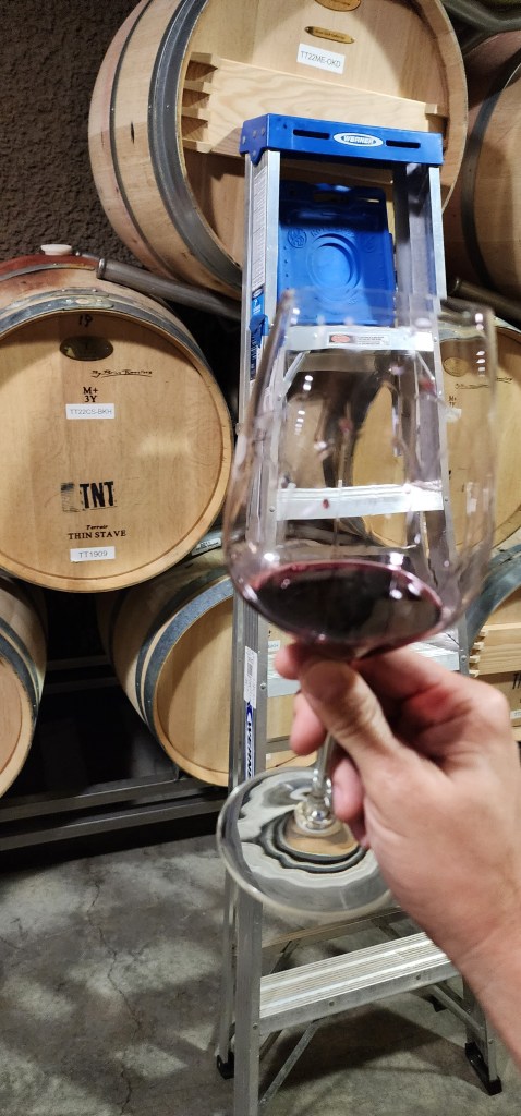 One of our barrels of wine being sampled for tasting